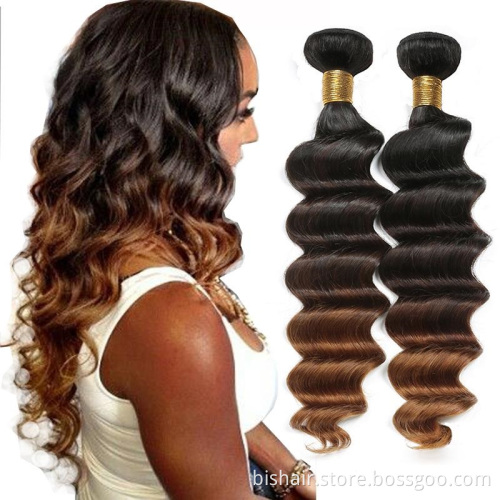 Wholesale Ombre Loose Deep Wave Bundles 1B/4/30 Colored With Deep Curly Hair Ombre Hair Bundles Remy Brazilian Human Hair